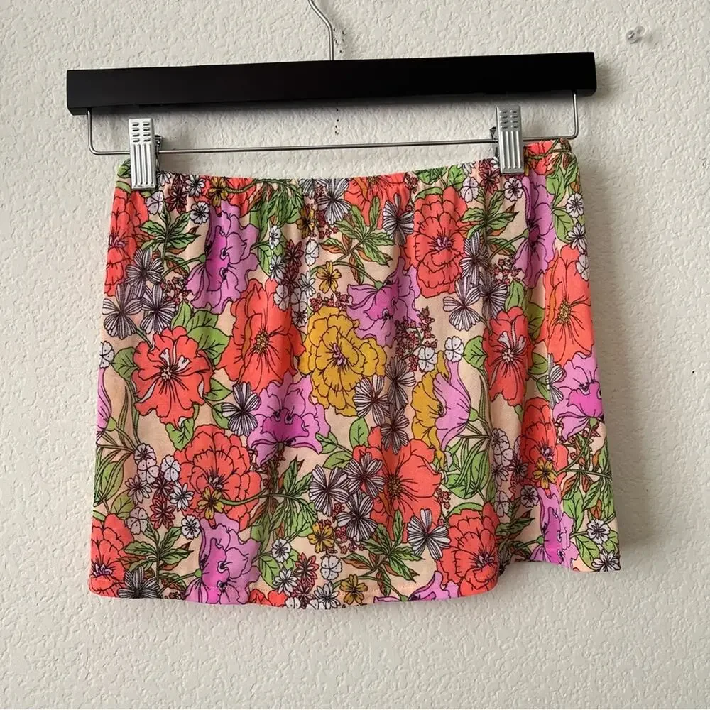 Cat & Jack sheer mesh floral swim coverup skirt sarong link orange yellow